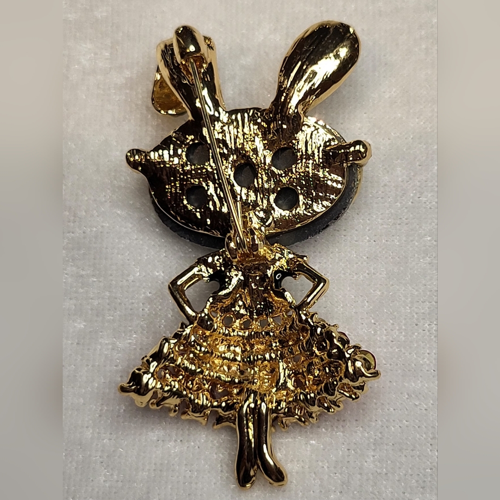 NEW Whimsical Rhinestone Lady Rabbit Brooch / Pin - Picture 2 of 3